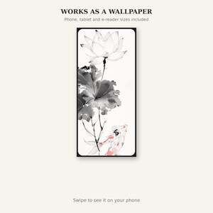 Lotus Flower Frame TV Art, Asian Print, Office Wall Art, Digital Art, Ink Wash Painting, Chinese Ink Painting Print image 6