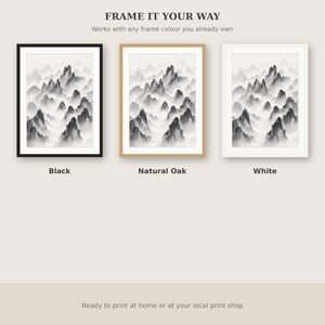 Wandbild „Mystische Berggipfel“, minimalistischer Druck, Esszimmerkunst, Digitaldruck, Tuschemalerei, chinesischer Tuschedruck Bild 7