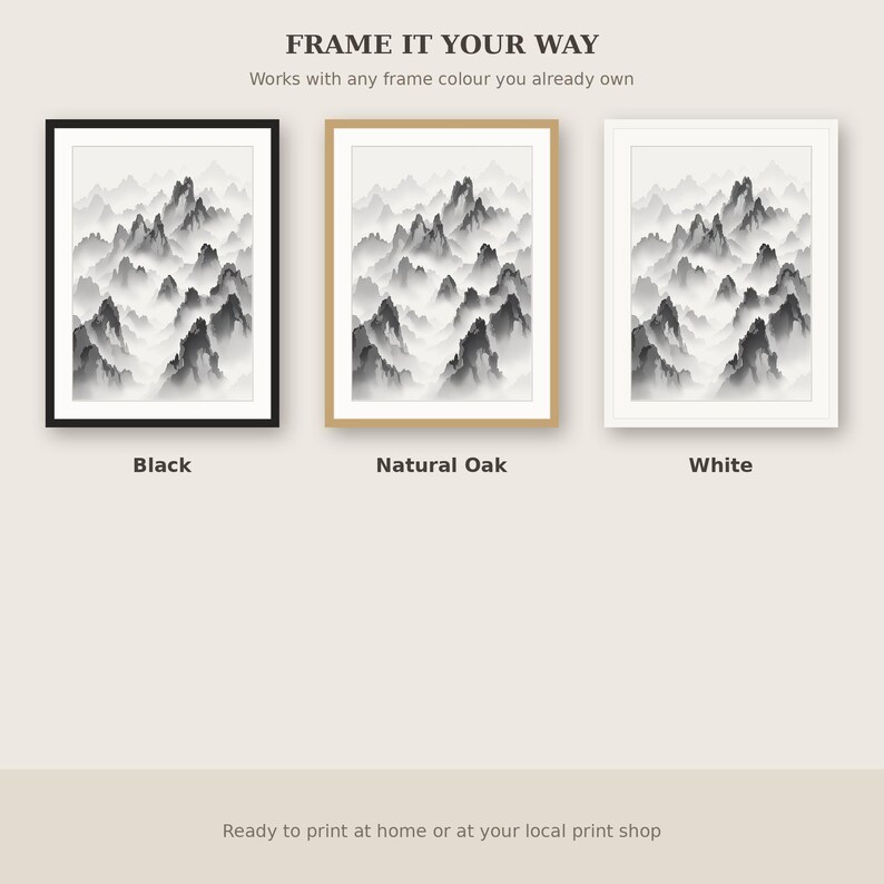 Wandbild „Mystische Berggipfel“, minimalistischer Druck, Esszimmerkunst, Digitaldruck, Tuschemalerei, chinesischer Tuschedruck Bild 7