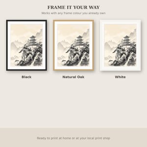 Set di 3 quadri asiatici a forma di pagoda, decorazione in stile Chinoiserie, set per parete galleria, download stampabile, pittura a inchiostro, stampa di pittura a inchiostro cinese immagine 7