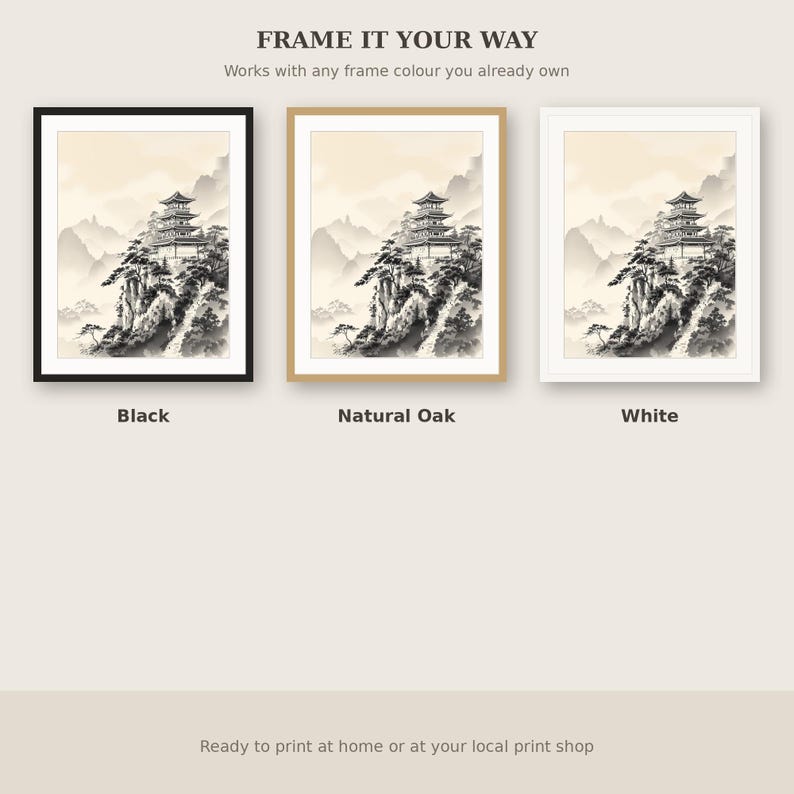 Set di 3 quadri asiatici a forma di pagoda, decorazione in stile Chinoiserie, set per parete galleria, download stampabile, pittura a inchiostro, stampa di pittura a inchiostro cinese immagine 7