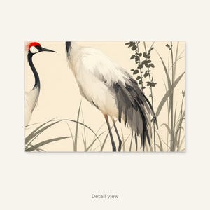 White Crane Wall Decor, Asian Print, Spa Wall Decor, Ink Art Print, Chinese Ink Painting Print image 3