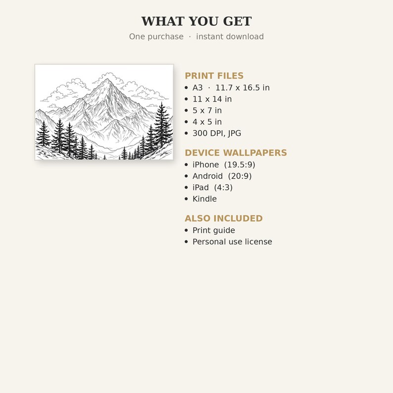 Mountain Landscape Adult Coloring Page, Wabi Sabi Wall Art, Above Bed Decor, Ink Art Print, Chinese Ink Painting Print image 5