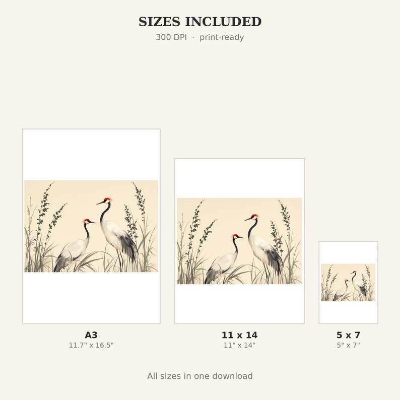 White Crane Printable Art, Asian Decor, Meditation Decor, Printable Download, Ink Wash Painting, Chinese Ink Painting Print image 4