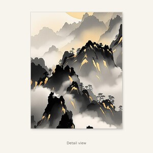 Cloud Sea Art Print, Neutral Decor, Gallery Wall Set, Ink Painting Print, Chinese Ink Painting Print image 2