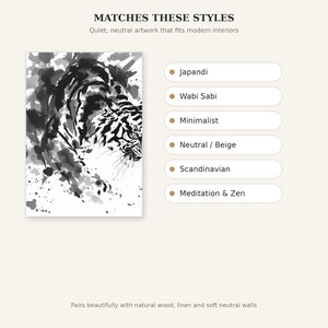 Tiger Asian Wall Art Set of 3, Oriental Decor, Living Room Art, Printable Download, Ink Wash Painting, Chinese Ink Painting Print image 9