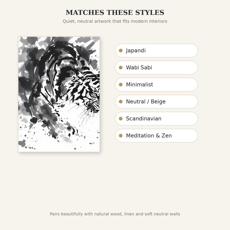 Tiger Asian Wall Art Set of 3, Oriental Decor, Living Room Art, Printable Download, Ink Wash Painting, Chinese Ink Painting Print image 9