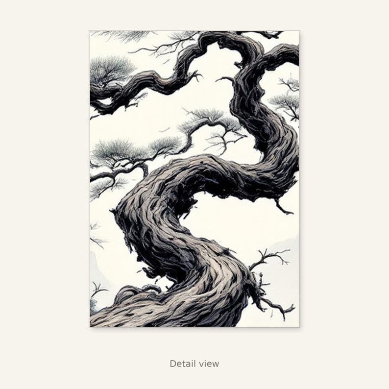 Pine Tree Wall Art, Wabi Sabi Decor, Above Bed Decor, Ink Art Print, Chinese Ink Painting Print image 10
