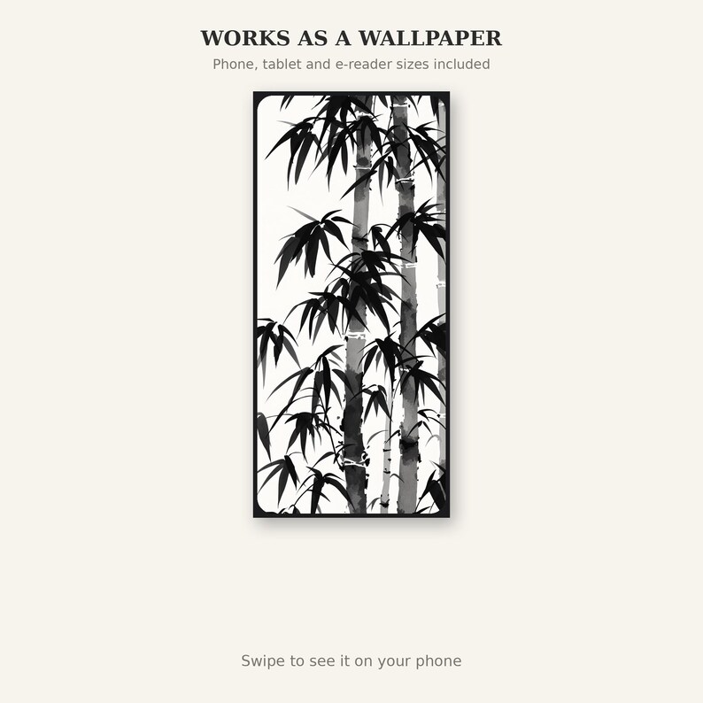 Bamboo Art Print, Wabi Sabi Decor, Gallery Wall Set, Printable Download, Ink Wash Painting, Chinese Ink Painting Print image 6