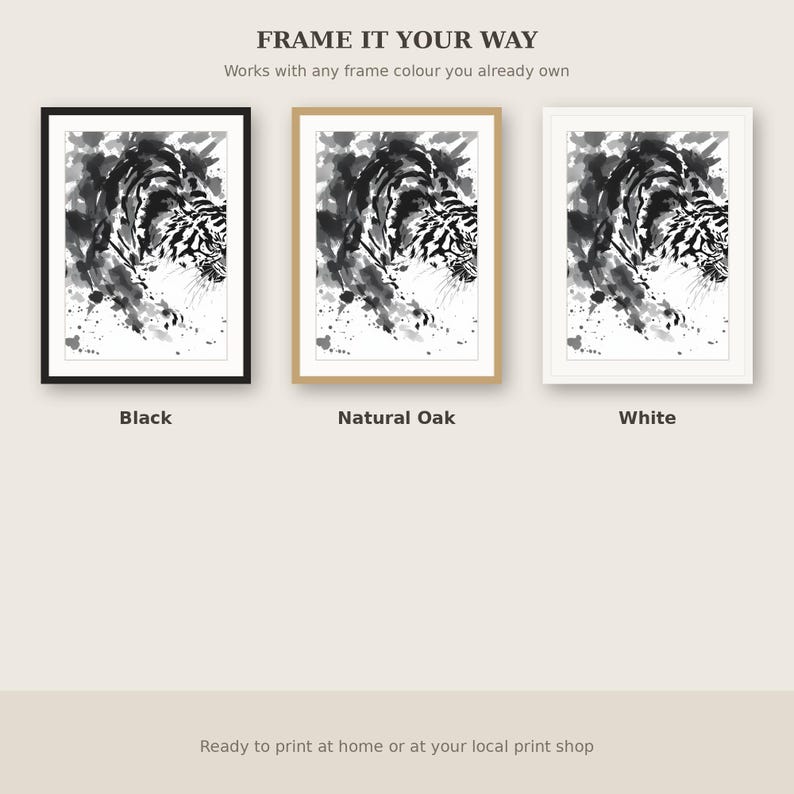 Tiger Asian Wall Art Set of 3, Oriental Decor, Living Room Art, Printable Download, Ink Wash Painting, Chinese Ink Painting Print image 7