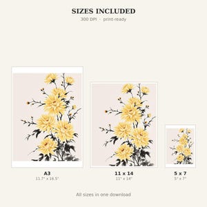 Chrysanthemum Wall Decor, Minimalist Gallery Art, Bedroom Wall Art, Fine Art Print, Ink Wash Painting Pri image 4