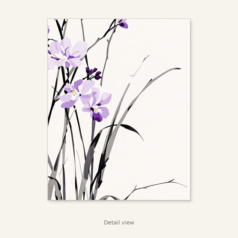 Orchid Wall Decor, Wabi Sabi Interior Art, Above Bed Decor, Fine Art Print, Ink Wash Painting, Chinese Ink Painting Print image 3