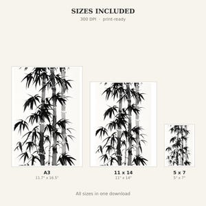 Bamboo Asian Wall Art Set of 3, Asian Decor, Office Wall Art, Instant Download Art, Ink Wash Painting, Chinese Ink Painting Print image 4