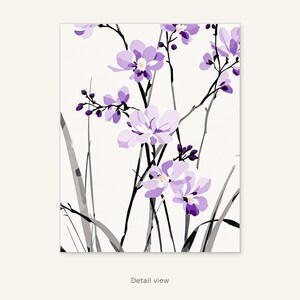 Arte mural de orquídeas, arte interior Wabi Sabi, decoración para encima de la cama, lámina de arte en tinta, lámina de pintura china en tinta imagen 10
