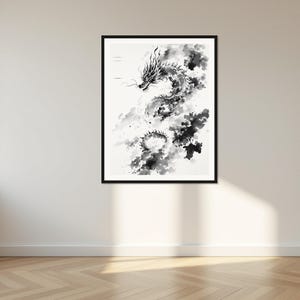 Impressão artística de dragão, impressão oriental, arte para sala de jantar, impressão de pintura a tinta, impressão de pintura a tinta chinesa imagem 1
