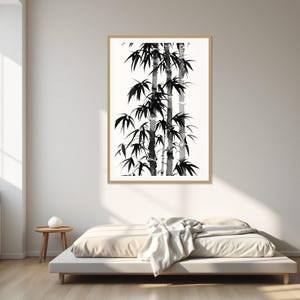 Bambus-Wandkunst, orientalische Ästhetik, Schlafzimmer-Wandkunst, Sofort-Download-Kunst, Tuschemalerei, chinesischer Tuschedruck Bild 1
