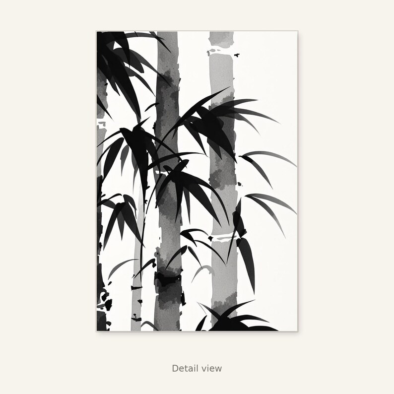 Bamboo Asian Wall Art Set of 3, Asian Decor, Office Wall Art, Instant Download Art, Ink Wash Painting, Chinese Ink Painting Print image 3