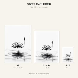 Lotus muurdecoratie, Chinoiserie decoratie, decoratie boven het bed, inktkunstprint, Chinese inkttekeningprint afbeelding 4