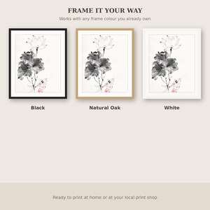 Lotus Flower Frame TV Art, Asian Print, Office Wall Art, Digital Art, Ink Wash Painting, Chinese Ink Painting Print image 7