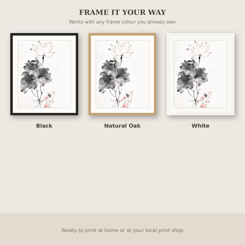 Lotus Flower Frame TV Art, Asian Print, Office Wall Art, Digital Art, Ink Wash Painting, Chinese Ink Painting Print image 7