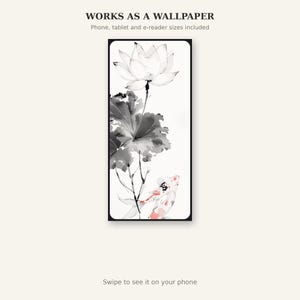 Lotusblomma-väggkonst, orientaliskt tryck, meditationsdekor, digitalt tryck, bläcktvättad målning, kinesisk bläckmålning bild 6