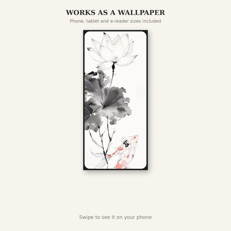 Lotusblomma-väggkonst, orientaliskt tryck, meditationsdekor, digitalt tryck, bläcktvättad målning, kinesisk bläckmålning bild 6