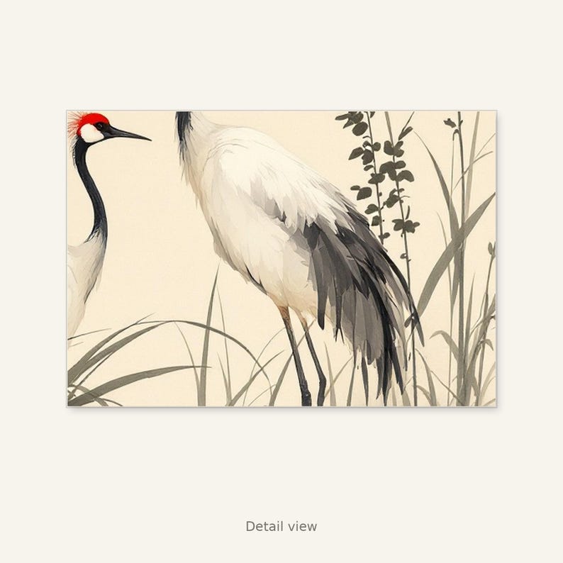 White Crane Printable Art, Asian Decor, Meditation Decor, Printable Download, Ink Wash Painting, Chinese Ink Painting Print image 3