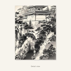 Set di 3 quadri asiatici a forma di pagoda, decorazione in stile Chinoiserie, set per parete galleria, download stampabile, pittura a inchiostro, stampa di pittura a inchiostro cinese immagine 3