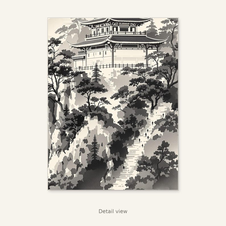Set di 3 quadri asiatici a forma di pagoda, decorazione in stile Chinoiserie, set per parete galleria, download stampabile, pittura a inchiostro, stampa di pittura a inchiostro cinese immagine 3