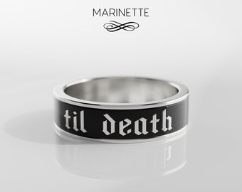 Til Death Enamel band ring 6mm wide - solid 14K white gold and black enamel