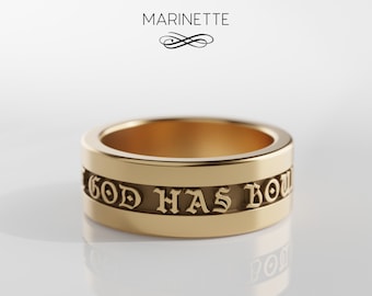 Men's Wide Gothic Text band - Solid 14K gold - 8mm wide - Custom text for Wedding, Anniversary, Promise ring