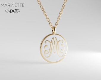 Solid 14K Gold and Enamel Monogram necklace