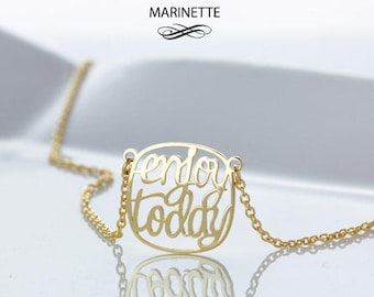 Personalized Quote necklace - Solid 14K Gold -