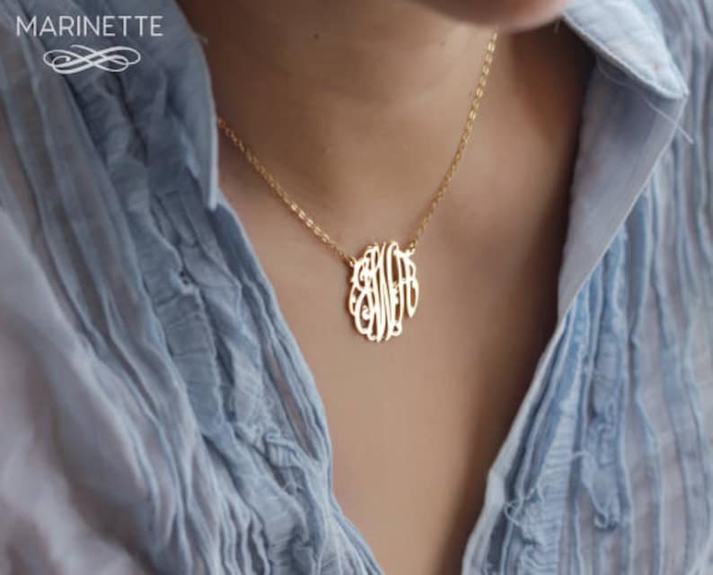 Gold Monogram Necklace Personalize Necklace Gold Monogram Etsy