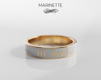 Til Death White Enamel Wedding Band - solid 14K gold and white enamel