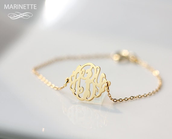 Monogram Bracelet 14K Gold Etsy