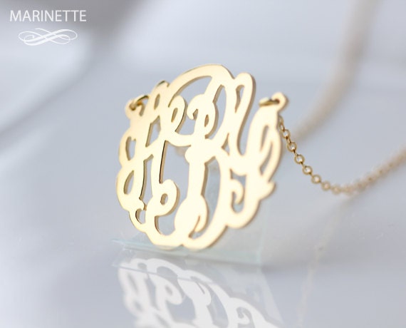 Gold monogram necklace  - Personalize necklace - Gold monogram - Brid…