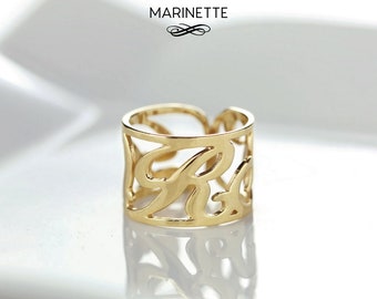 Initial ring - Gold name ring - custom ring - Monogram ring cuff in 14K gold