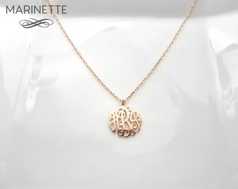 Solid 14K Pink Gold monogram necklace - 5/8 inch - 15mm