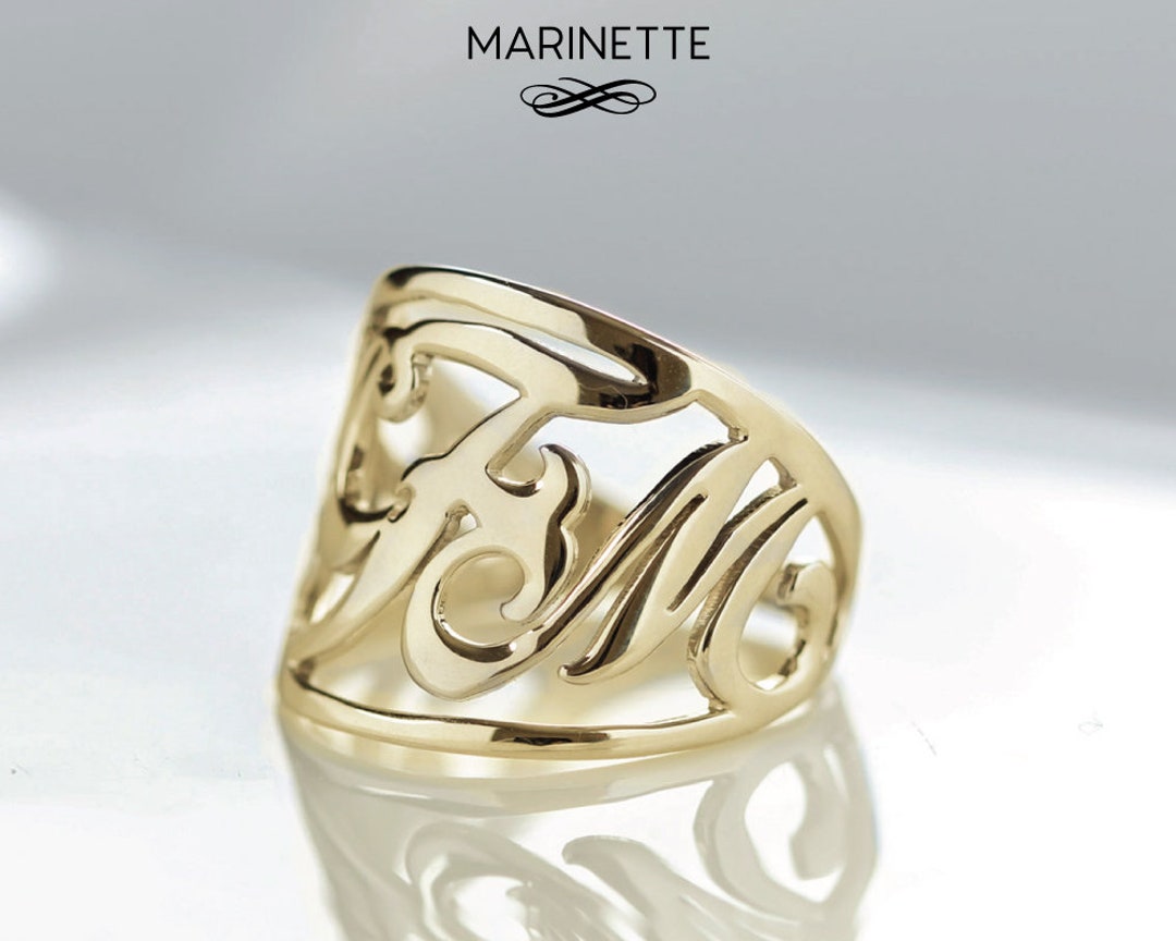 Solid 14k Yellow Gold 3 Initials Monogram Ring Personalized Monogrammed  Jewelry