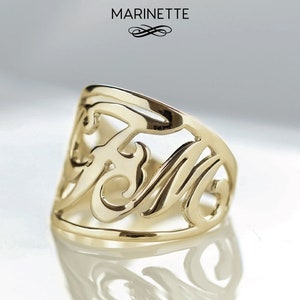 Solid 14K gold monogram ring - 3 letters initials ring - UPS shipping included