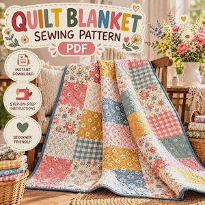 Easy Patchwork Quilt Sewing Pattern PDF, Beginner Quilt Pattern, Modern Scrap Quilt, Simple Blanket Sewing Pattern, Instant Download
