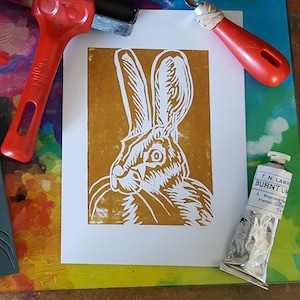 Hare lino print | Hare Print | linocut prints | Mad March Hare