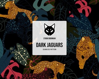 Nahtloses Muster mit tropischem Jaguar-Motiv – Textilien, Geschenkpapier, Geschenkpapier, Schreibwaren, Scrapbooking, digitale Papiere, Großkatzen, Katzen