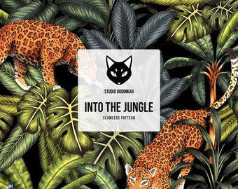 Nahtloses Muster „Tropischer Dschungel-Jaguar“ (Digitaler Download) – Handgezeichnet, Textilien, Geschenkpapier, Prägepapier, Schreibwaren, Scrapbooking