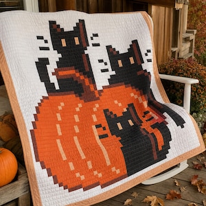 Charcoal Cat Quilt Pattern PDF, Modern Patchwork, Full Queen King
