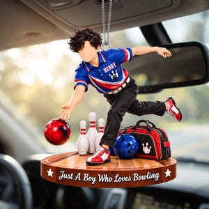Personalized Bowling Boy Ornament 2D Flat, Custom Name Bowler Acrylic Christmas Ornament, Bowling Lover Gift, Sports Decor NTh221041