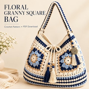 Crochet Floral Granny Square Shoulder Bag Pattern PDF
