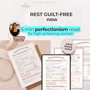 Può includere: Una guida digitale di 4 pagine intitolata Rest Guilt-Free Now, che offre un reset del perfezionismo di 5 minuti per persone ambiziose. Il documento include un Mental Clarity Reset con cinque passaggi e un badge circolare per un rapido sollievo.