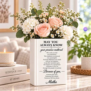 Personalized Ceramic Book Vase, Difference Maker Appreciation Gift, Your Presence Mattered Thank You Gift, Retirement Gift